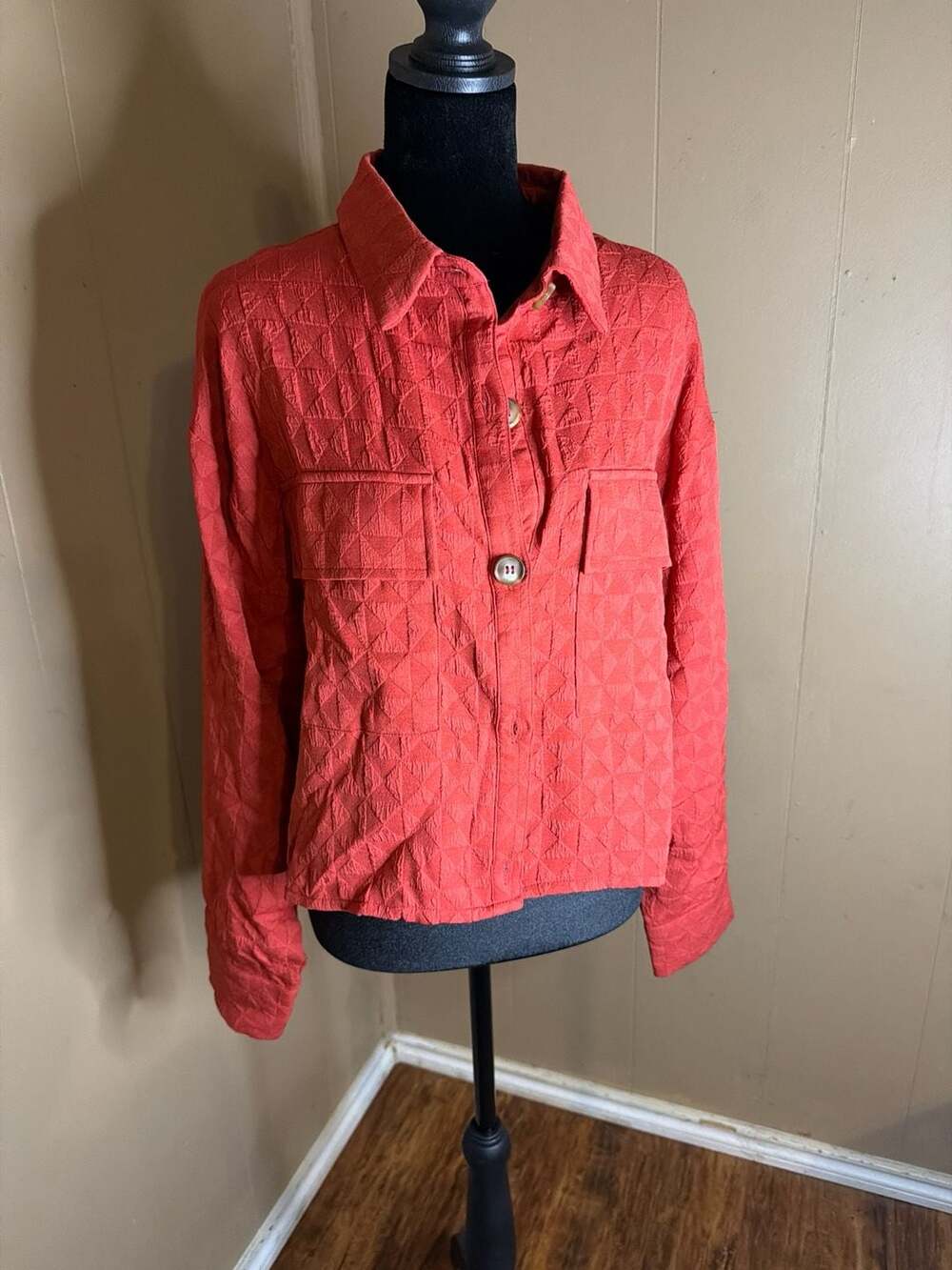 Privy Baked Apple L/S Cropped Textured Shirt Jacket